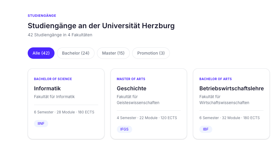 Studiengangs-Widget mit Filter