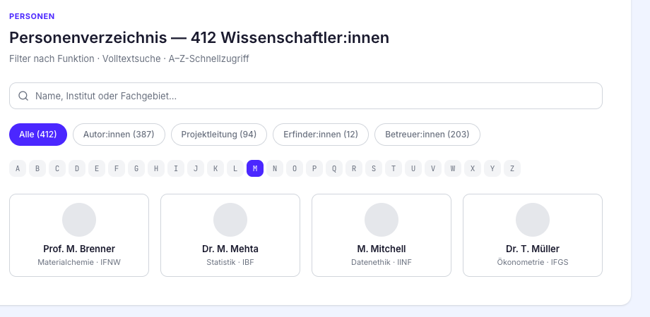 Personenverzeichnis mit Filter