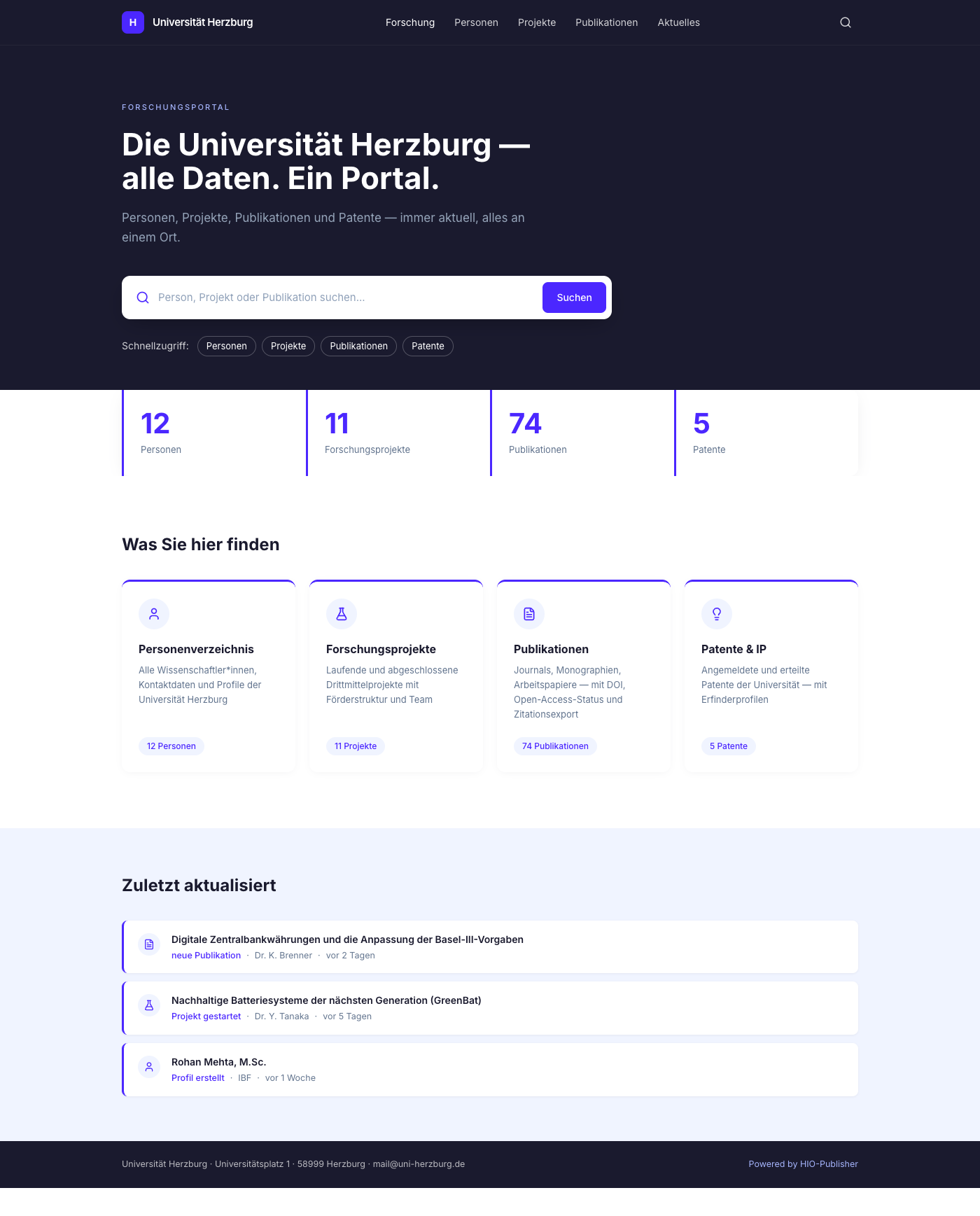 HIO-Publisher Uni-Portal: Studiengänge, Module und Lehrveranstaltungen aus HISinOne EXA