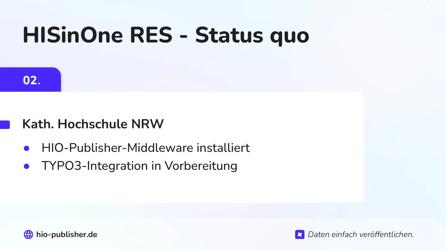 Folie 13: HISinOne RES - Status quo — Kath. Hochschule NRW