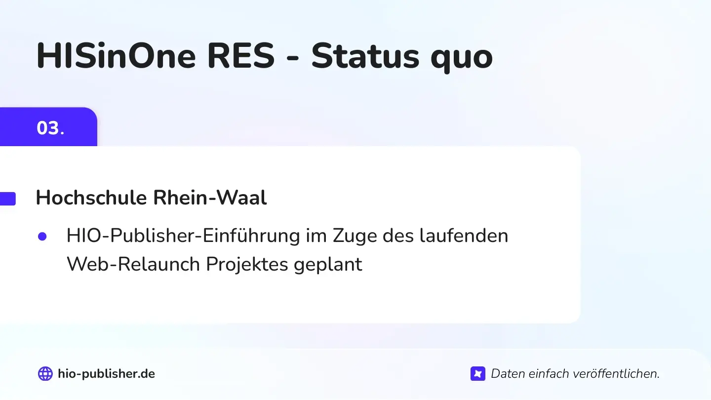Folie 14: HISinOne RES - Status quo — Hochschule Rhein-Waal