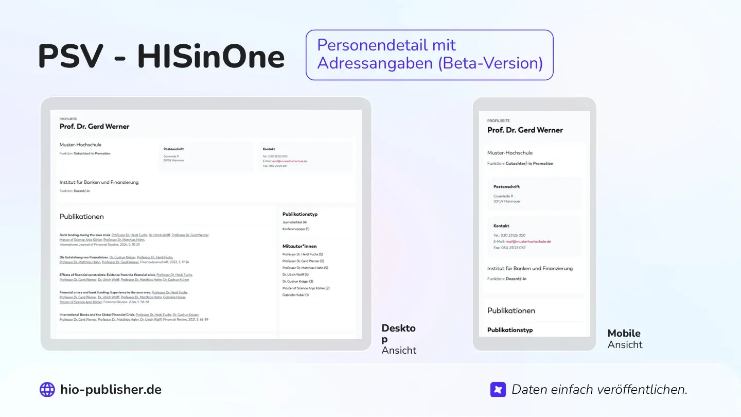 Folie 22: PSV - HISinOne Personendetail mit Adressangaben (Beta-Version)