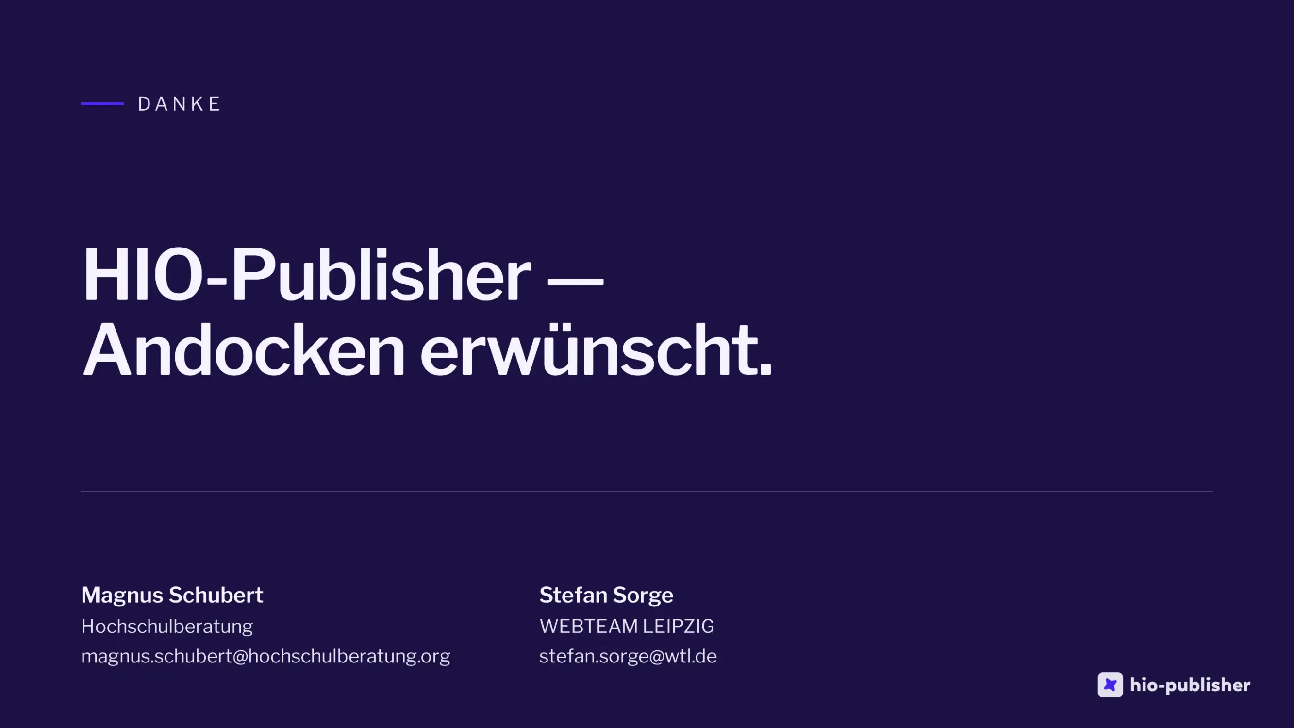 Folie 23: HIO-Publisher — Andocken erwünscht.